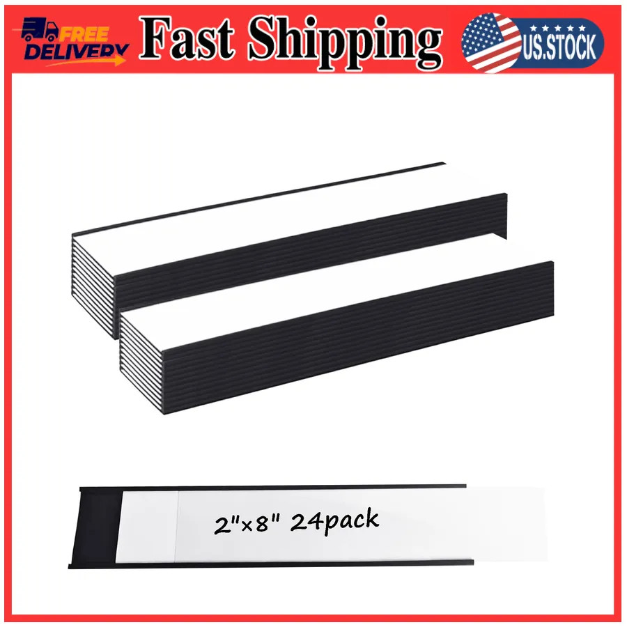 24-Pack 2'x8' C-Channel Magnetic Label Holders for Metal Racks