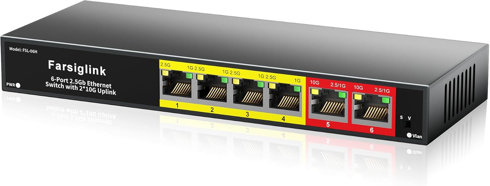 10Gb Unmanaged Ethernet Switch, 6 Port Network Switch 4 X 2.5G + 2 X 10G RJ45, P