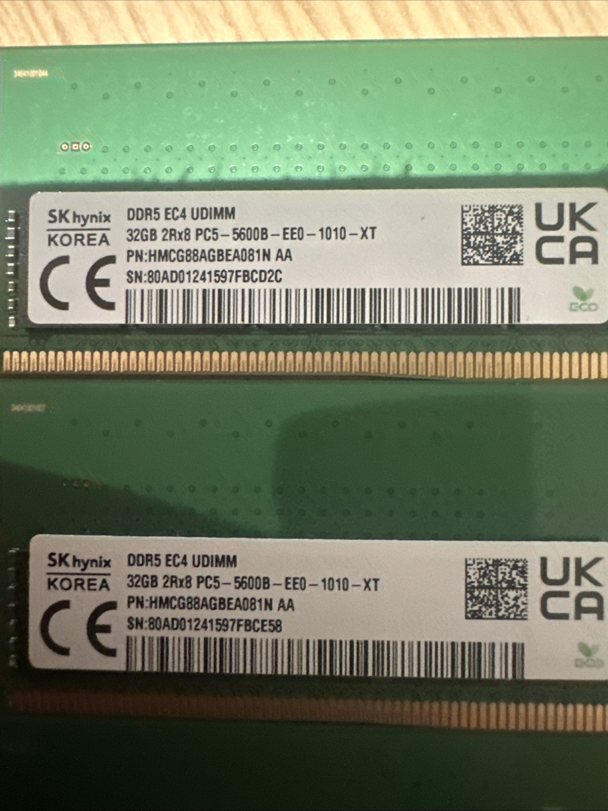LOT OF 2 SK hynix 32GB DDR5-5600 ECC UDIMM 64GB HMCG88AGBEA081N