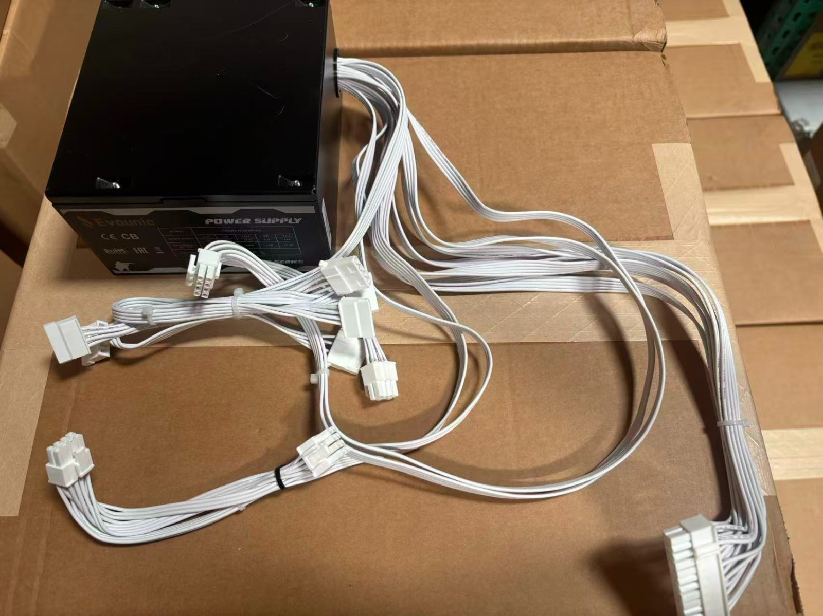 Evounic 650W ATX Desktop PC Gaming Power Supply PSU White Cables Open Box