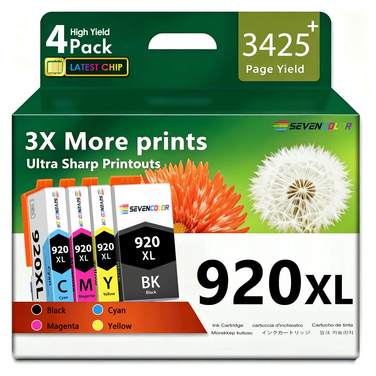 920XL High Yield Ink Cartridges | 4-Pack, Black / Cyan / Magenta / Yellow