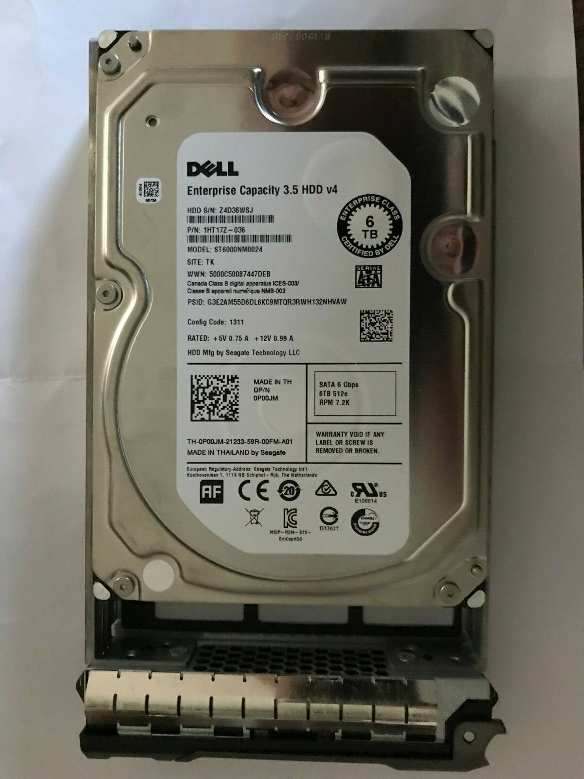 P00JM DELL SEAGATE ST6000NM0024 6TB SATA 7.2K 3.5" R710 R720 R730 T620 T420 HDD