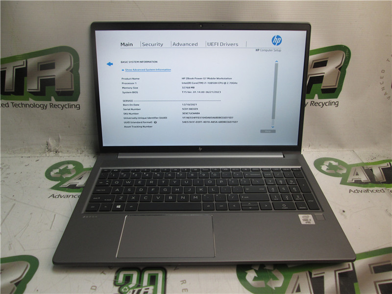 HP ZBook G7 Laptop i7-10850H 2.7GHz 32GB 512GB SSD Win 11 Pro COA Used Fair