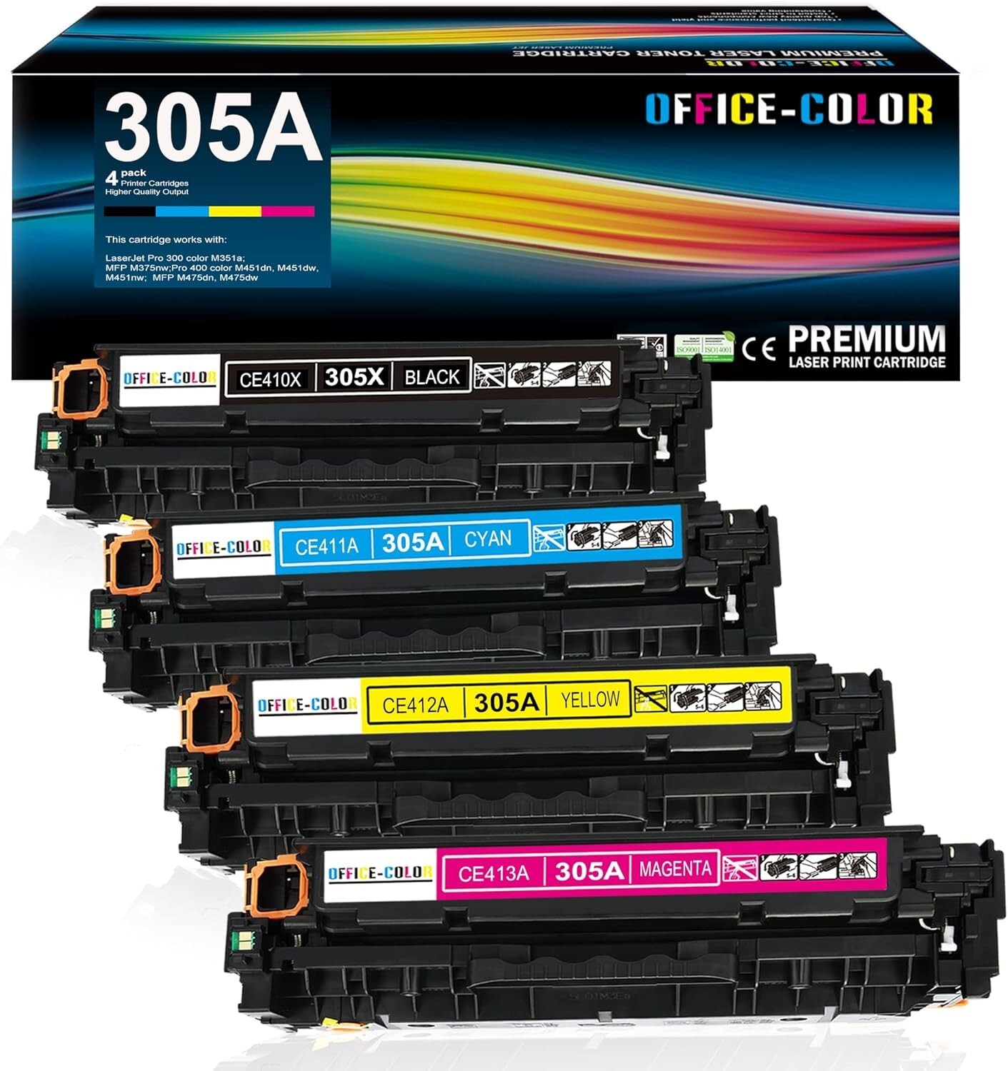 305A Black,Cyan, Magenta, Yellow Toner Cartridges 4 Pack Replacement for HP..249
