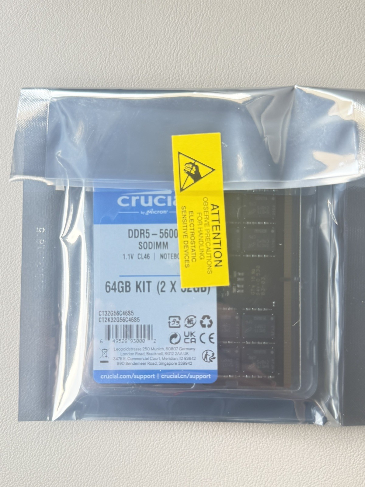 Crucial 64GB Kit (2x32GB) DDR5 5600MHz CL40 Laptop Memory CT2K32G56C46S5