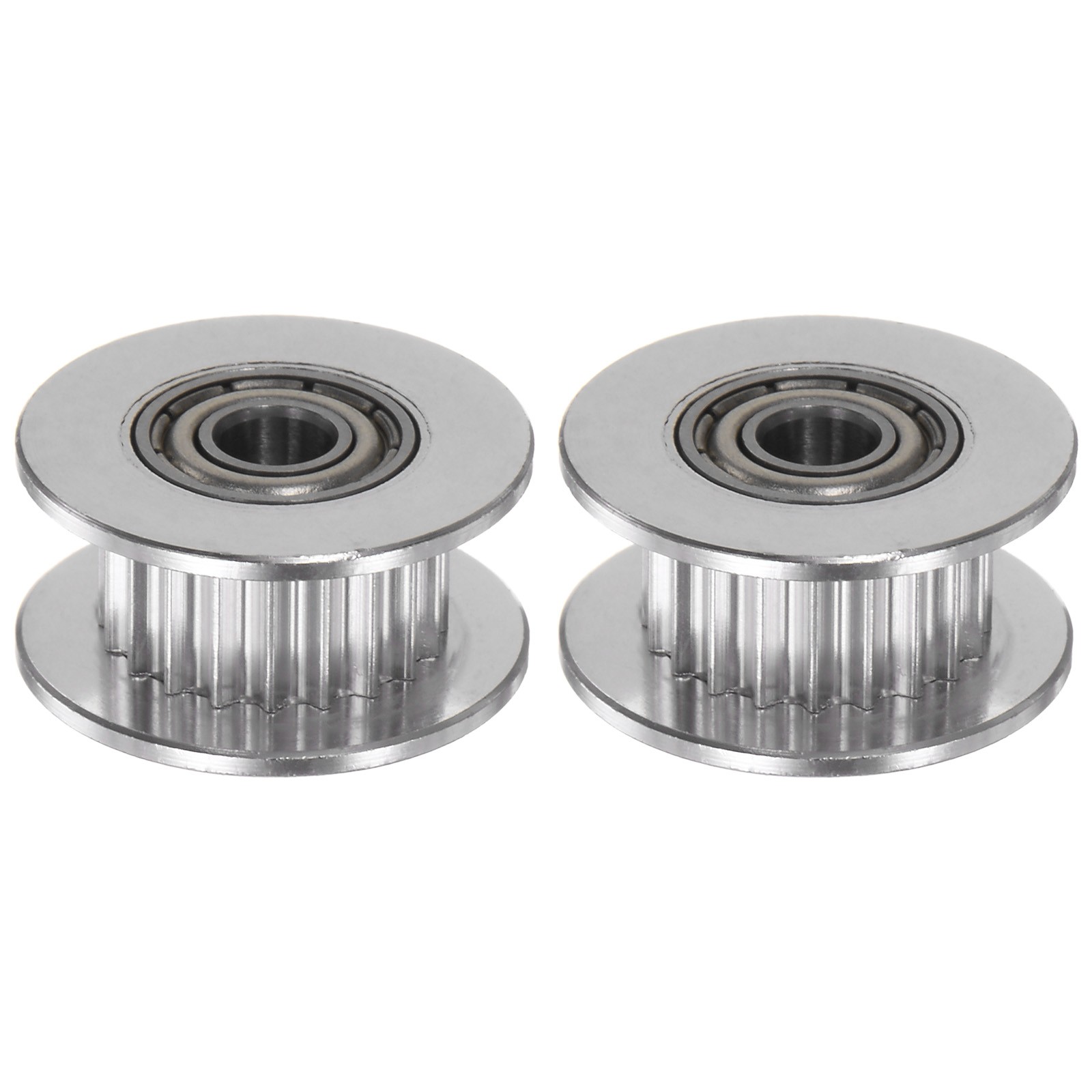 2pcs 2GT Idler Pulley 20 Teeth 4mm Bore 18mm Dia. 6mm Width Belt, Silver Tone