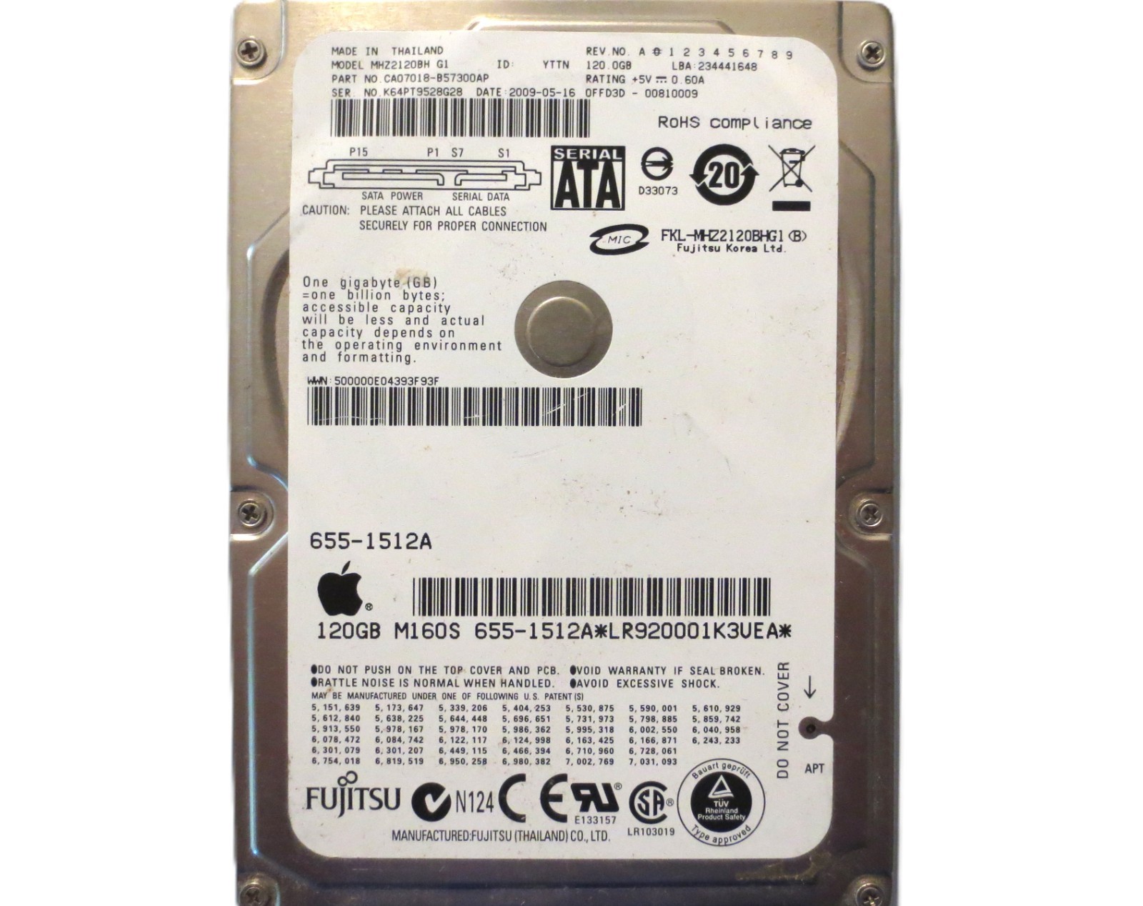 MHZ2120BH G1 CA07018-B57300AP 0FFD3D-00810009 (K64) Thailand 120gb Sata 2009-05