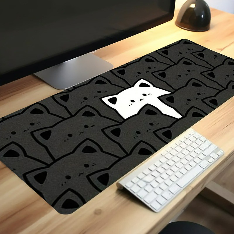 Minimalist Cat Desk Mat: Kawaii Pattern Keyboard Pad for Cat Fans & Workspaces
