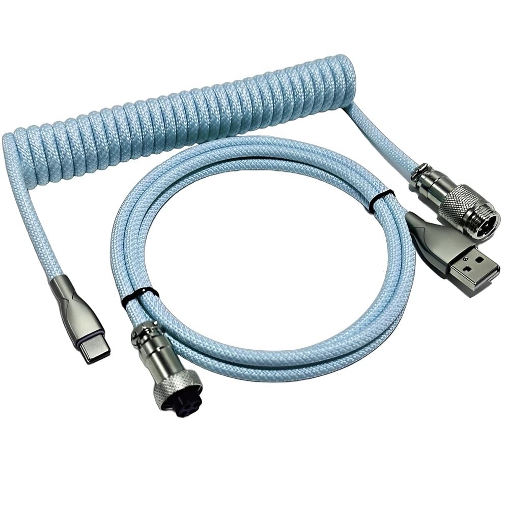 USB C Coiled Keyboard Cable 1.5ft Coil 3ft Extension Aviator Black