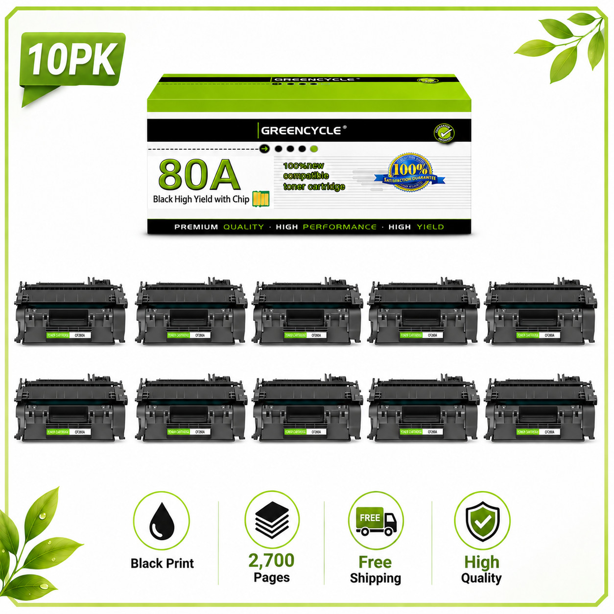 10pk Greencycle 80A Toner for HP CF280A Pro 400 M401d M401n M401dw