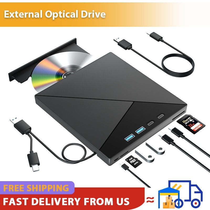 7-in-1 Multifunctional External DVD Drive USB 3.0 Type-C CD/DVD RW Optical Drive