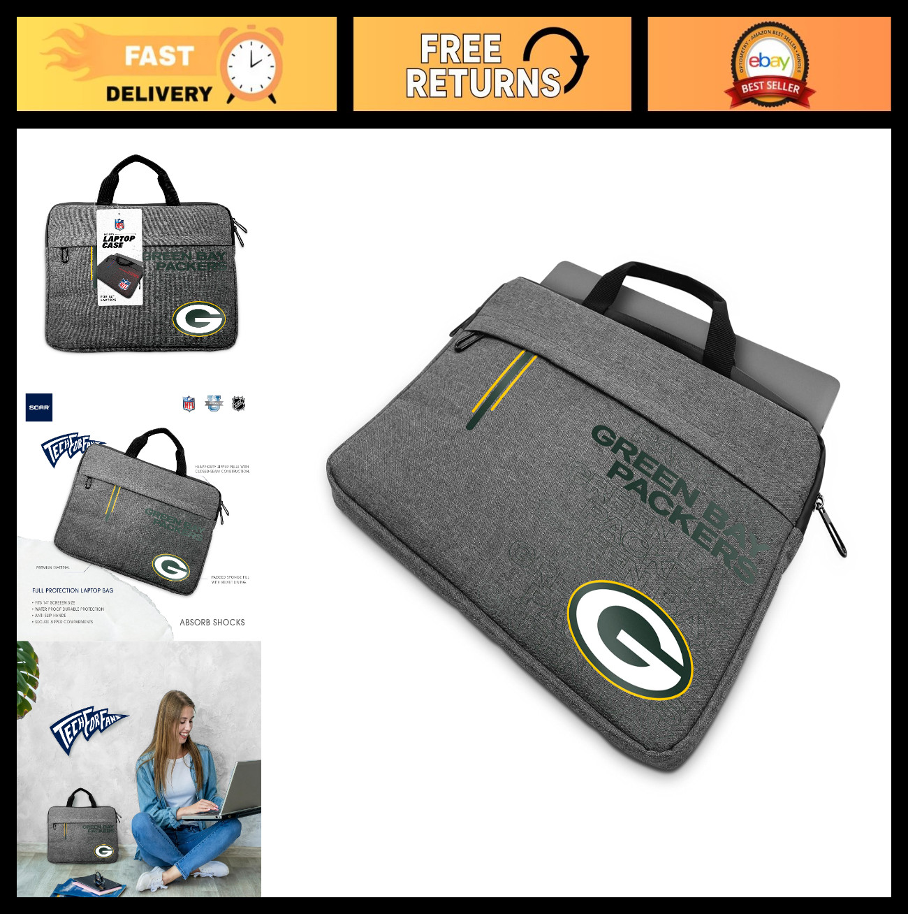 NFL 13 Inch Laptop Sleeve - Durable, Water-Resistant, Lightweight, Stylish Desig