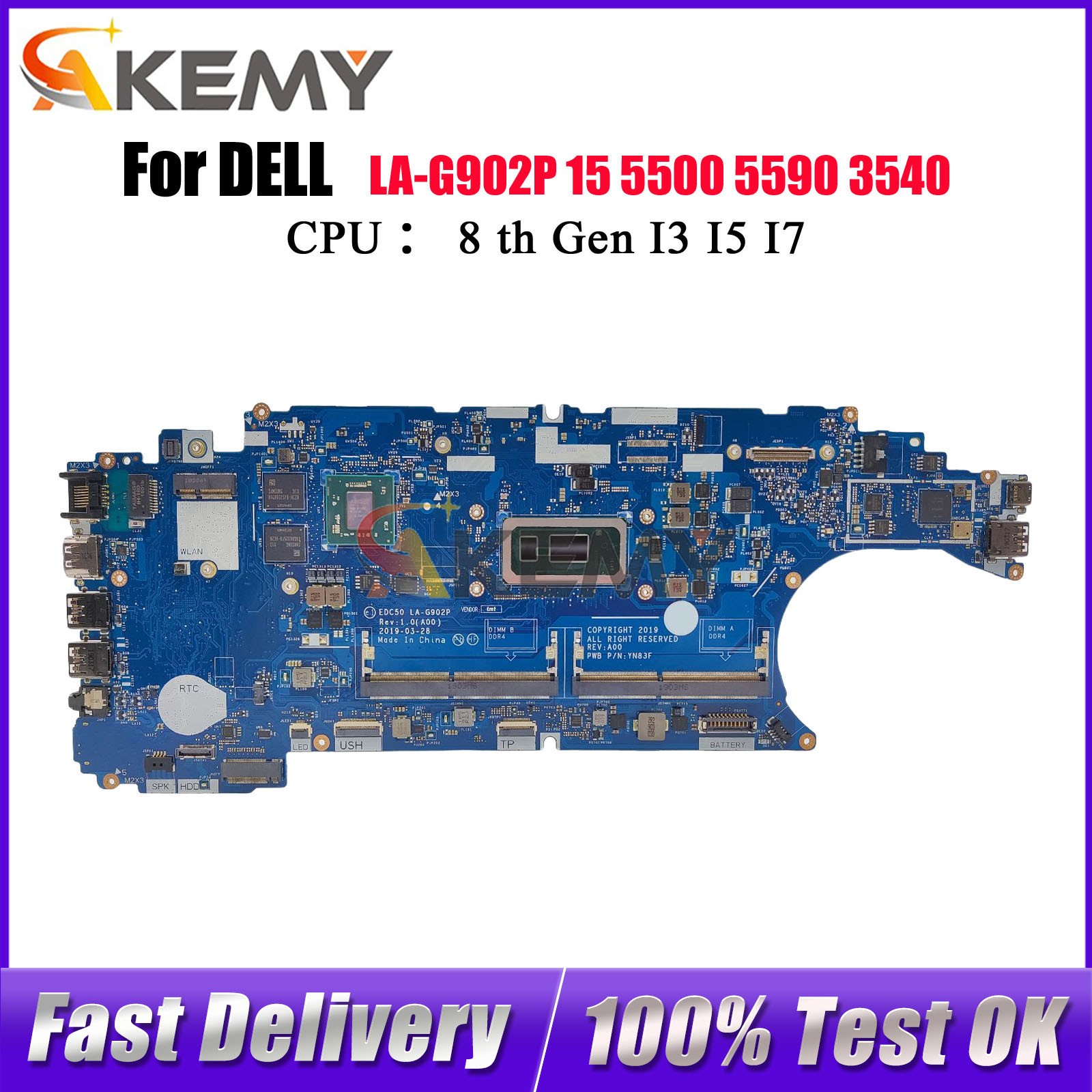LA-G902P Mainboard For Dell Latitude 5500 3540 with DDR4 CN-JCXDY 08K4FK 0VM2Y4