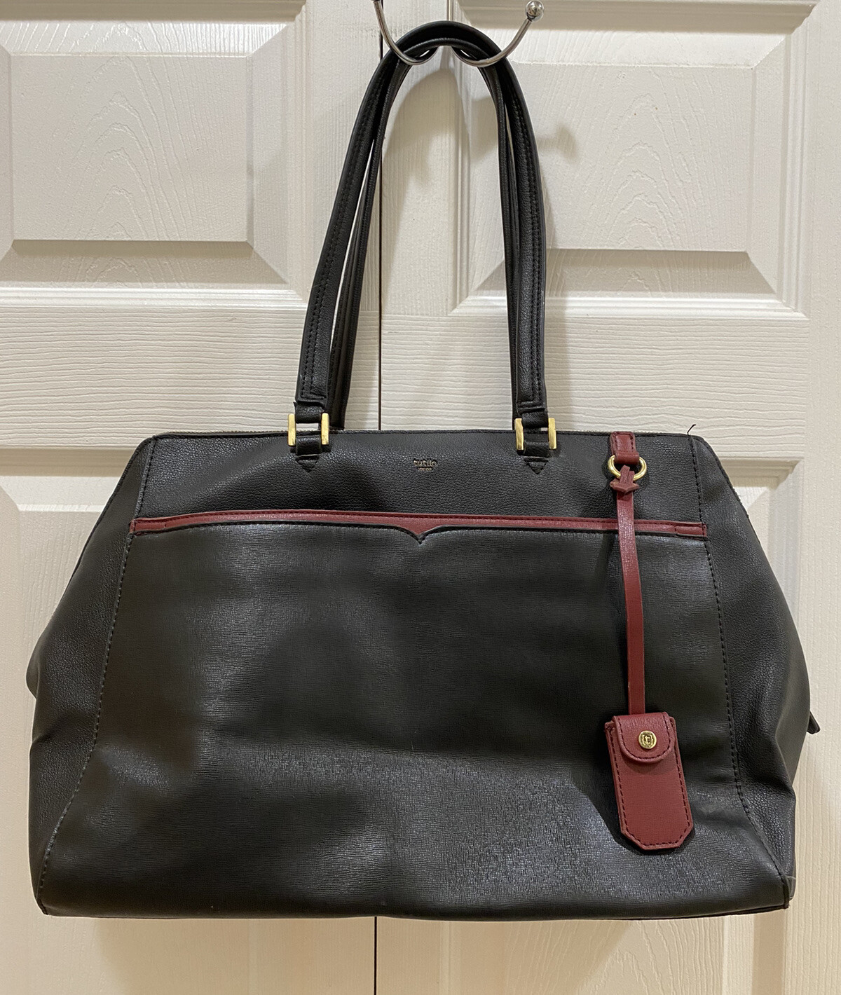 Large Black Vegan Leather Laptop Bag Tutilo New York Computer Satchel Padded Zip