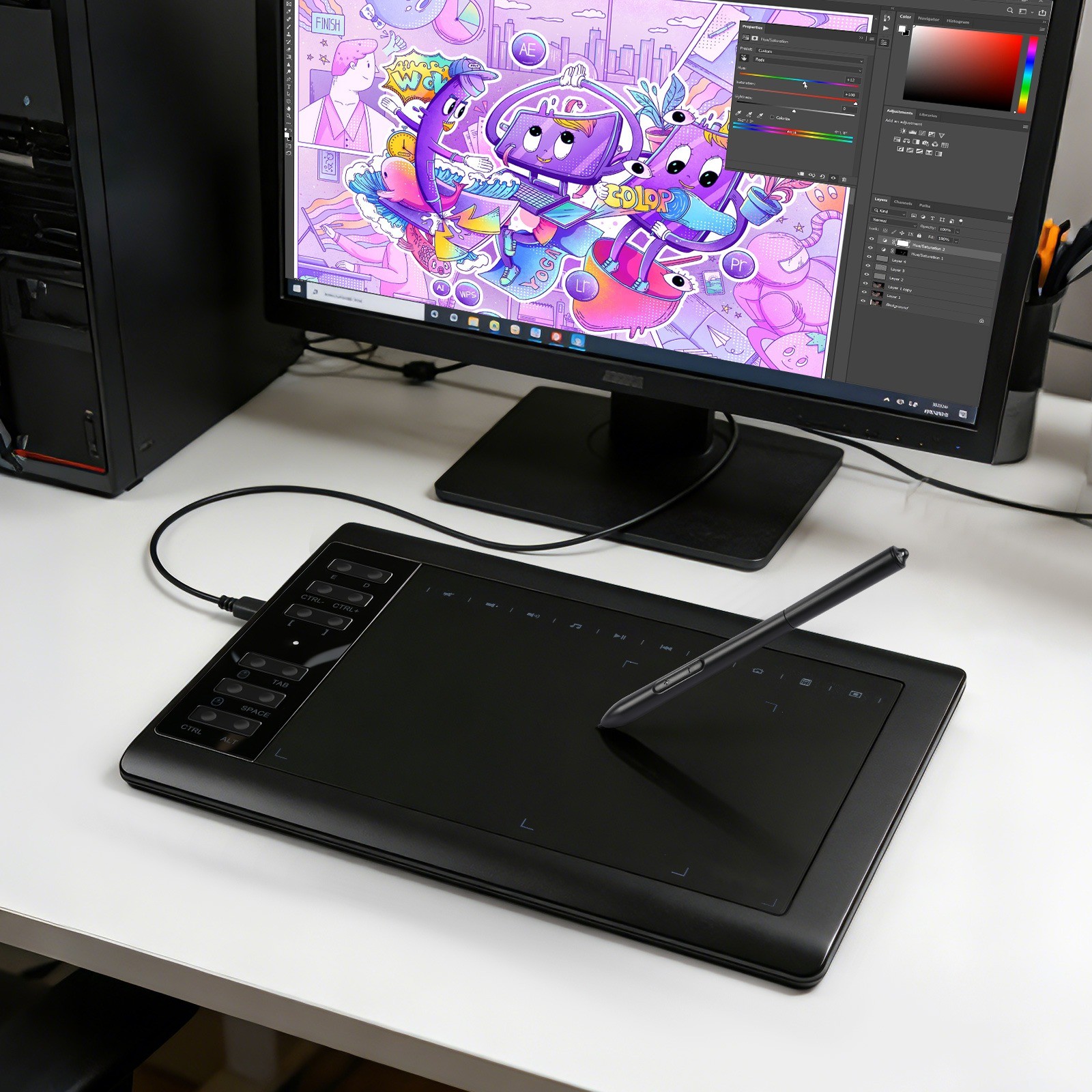 Tableta gráfica Artist Pro con pantalla 10 x 6 pulgadas lápiz sin pilas 12 tecla