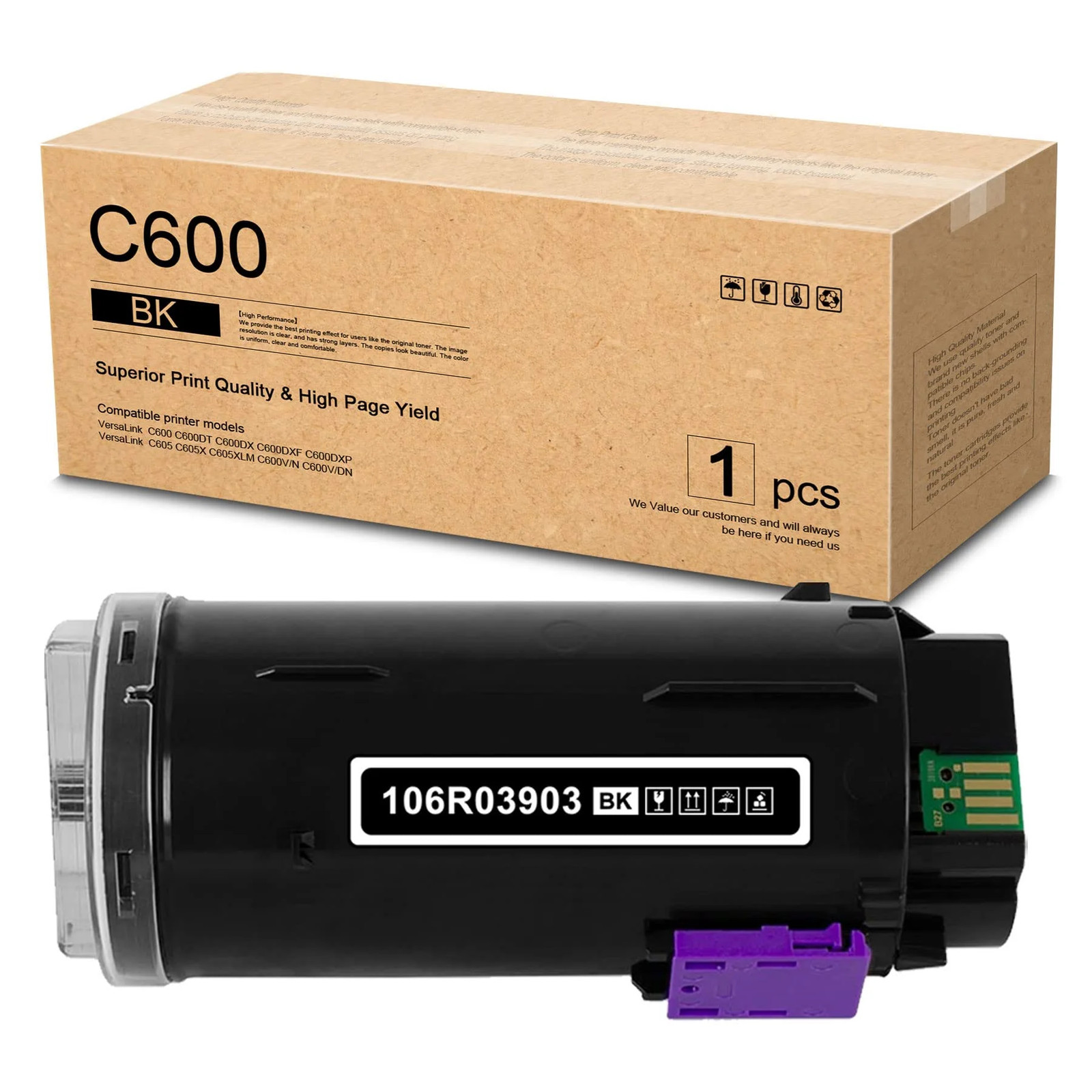 1-Pack C600 106R03903 Black Compatible Toner Cartridge 13, 000 Pages for Xerox