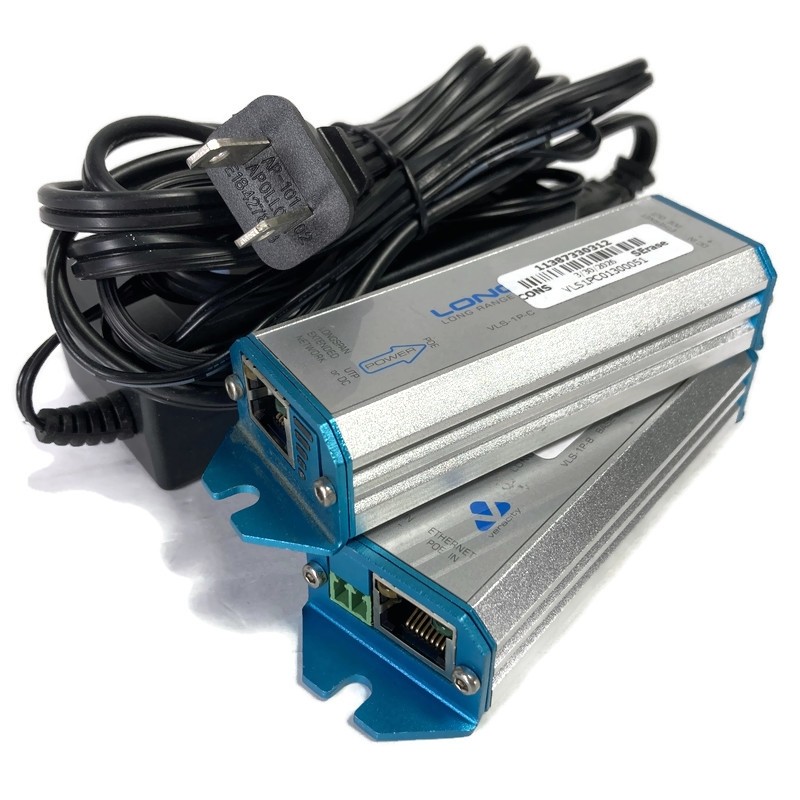 Pair of Veracity Long Range Ethernet & POE Extender VLS-1P-C VLS-1P-B w/ Adapter