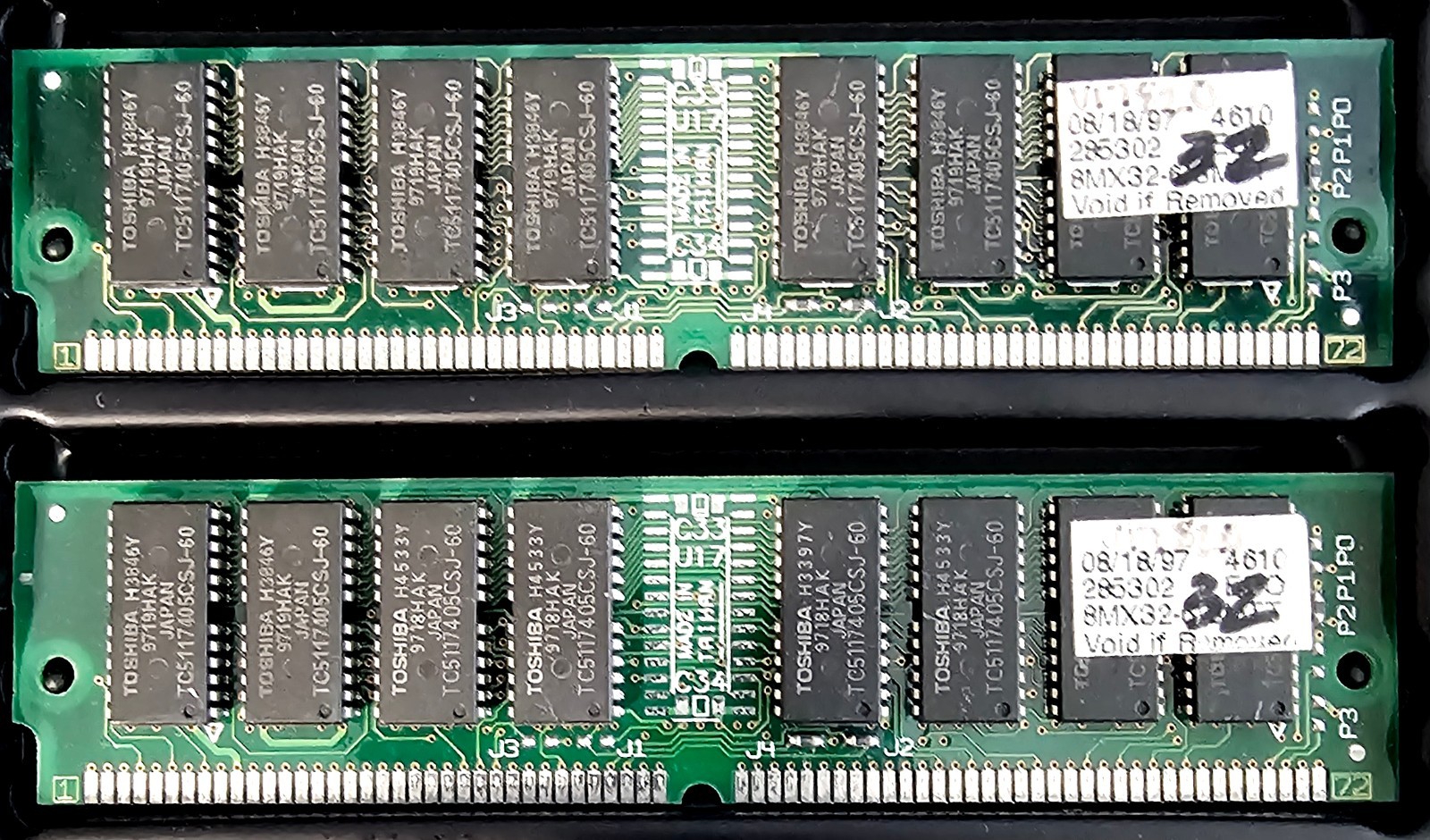 Toshiba 64mb Kit of 2 x 32MB EDO Memory RAM 72pin simm 1997 285302