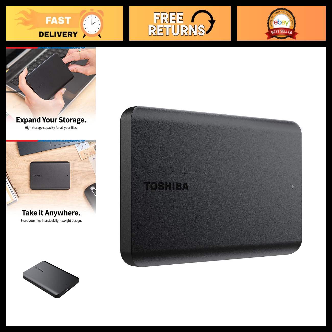 1TB Portable External Hard Drive USB 3.0, Slim Design, Fast Data Transfer, Black