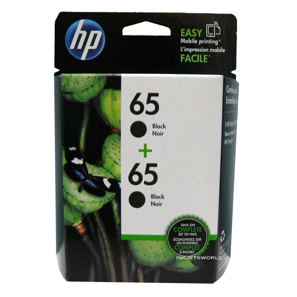 2pcs HP #65 Black Ink Cartridges HP65 New Genuine Retail Box