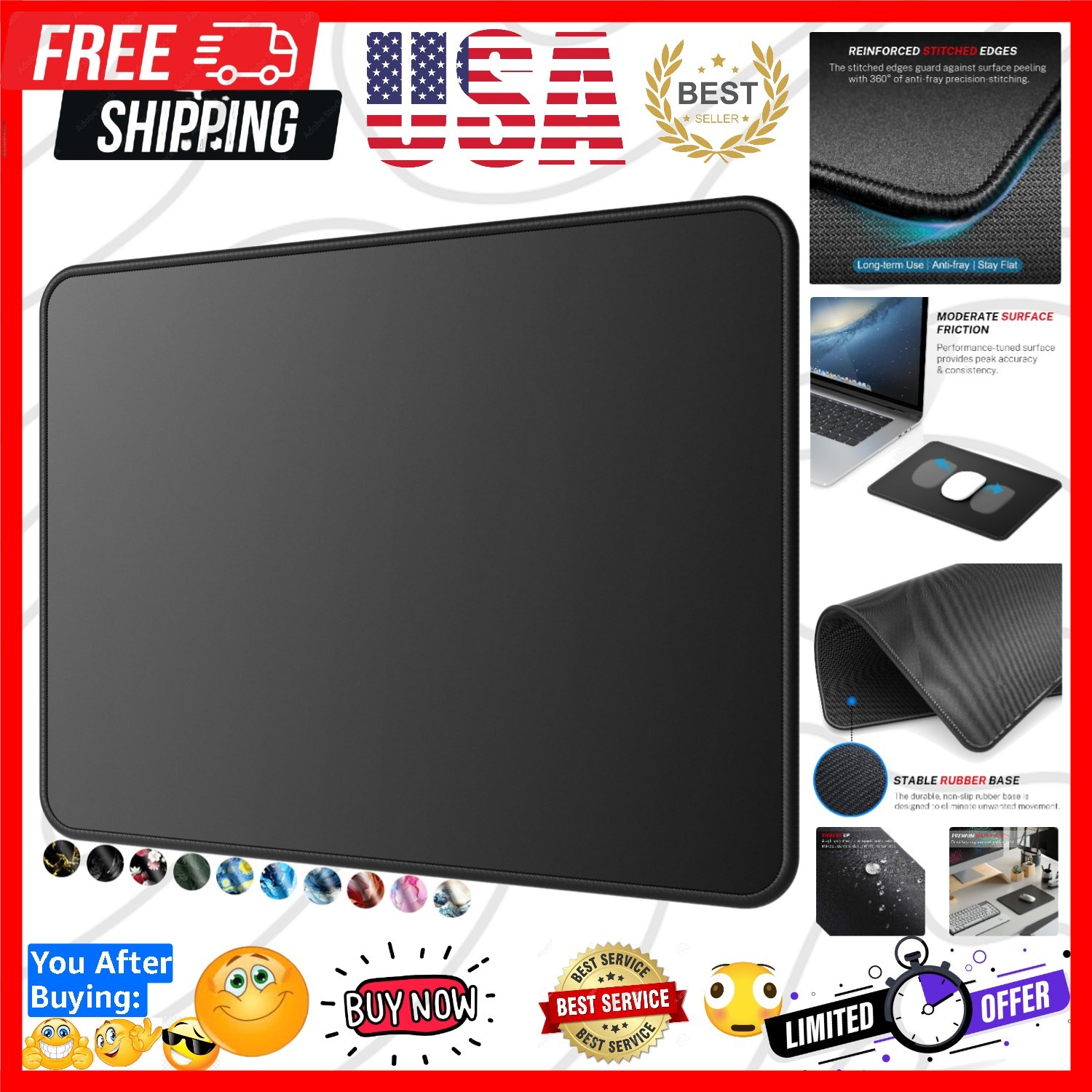 Essential Office & Gaming Mouse Pad, 30% Larger, 8.5” x 11” in, Black | Anti-...
