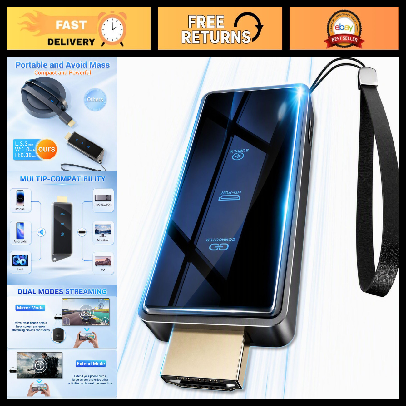 Wireless HDMI Display Dongle Adapter - Bluetooth Streaming Media for HDTV/Projec