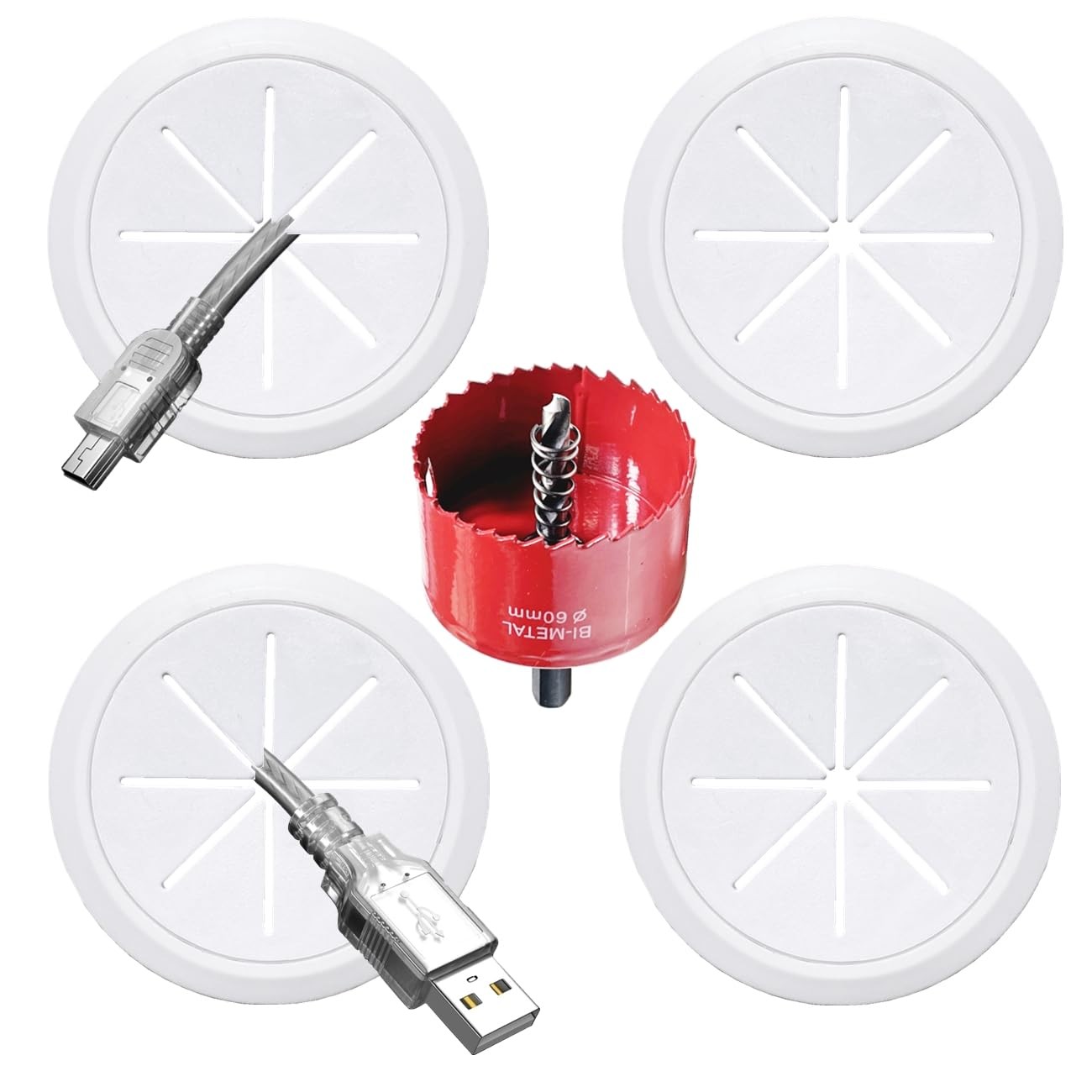 4 Pack TV Cord Hider for Wall Mounted TV, 2-3/8"(60mm Hole) Wire Hider in Wall