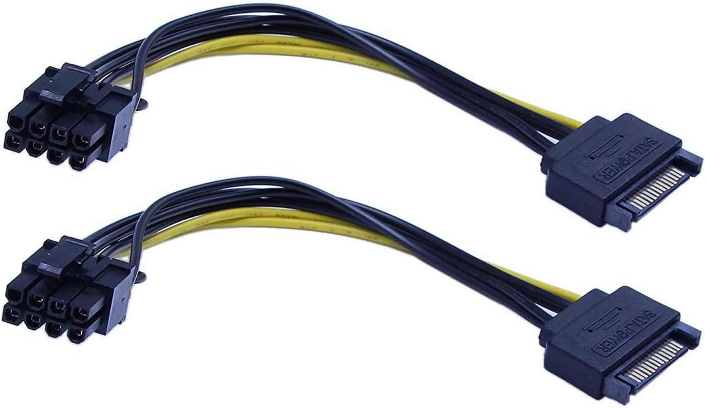 2 Pack 15-Pin SATA Male to 8 Pin (6+2 Pin) Pci-Express Female Video Card Power A