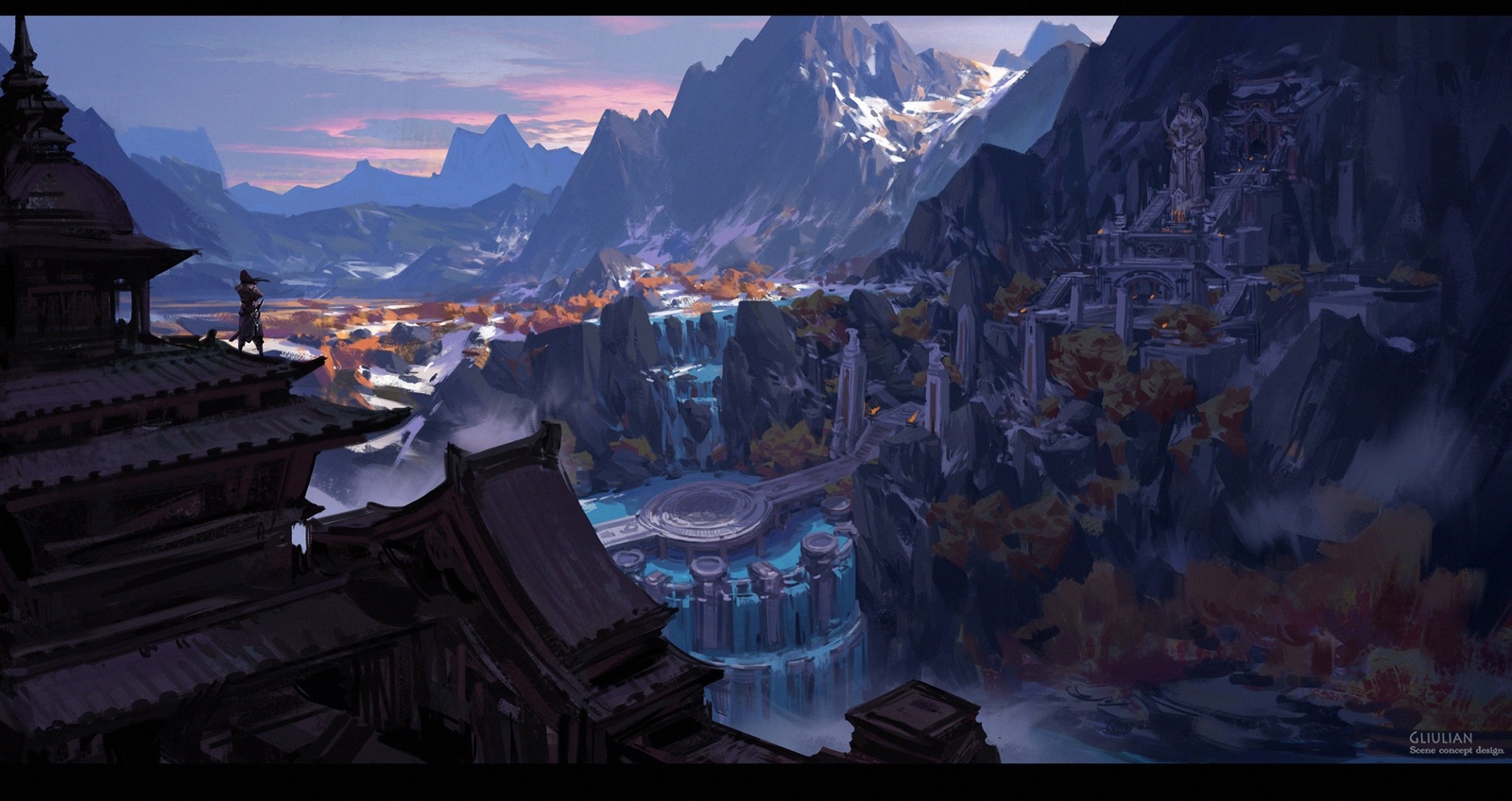 Landscape fantasy art waterfall Custom Gaming Mat Desk