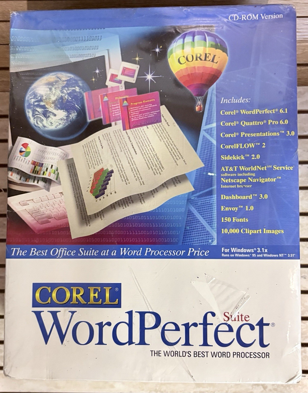 NEW SEALED Corel Wordperfect Suite 6.1 CD-ROM Windows 95 / 3.1 / NT 3.51
