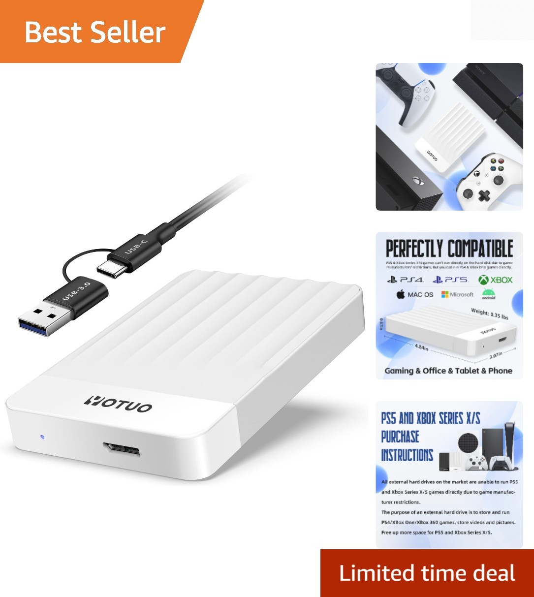 Sleek 1TB USB 3.0 External Hard Drive for PS4, PS5 & PC – Lightweight & Portable
