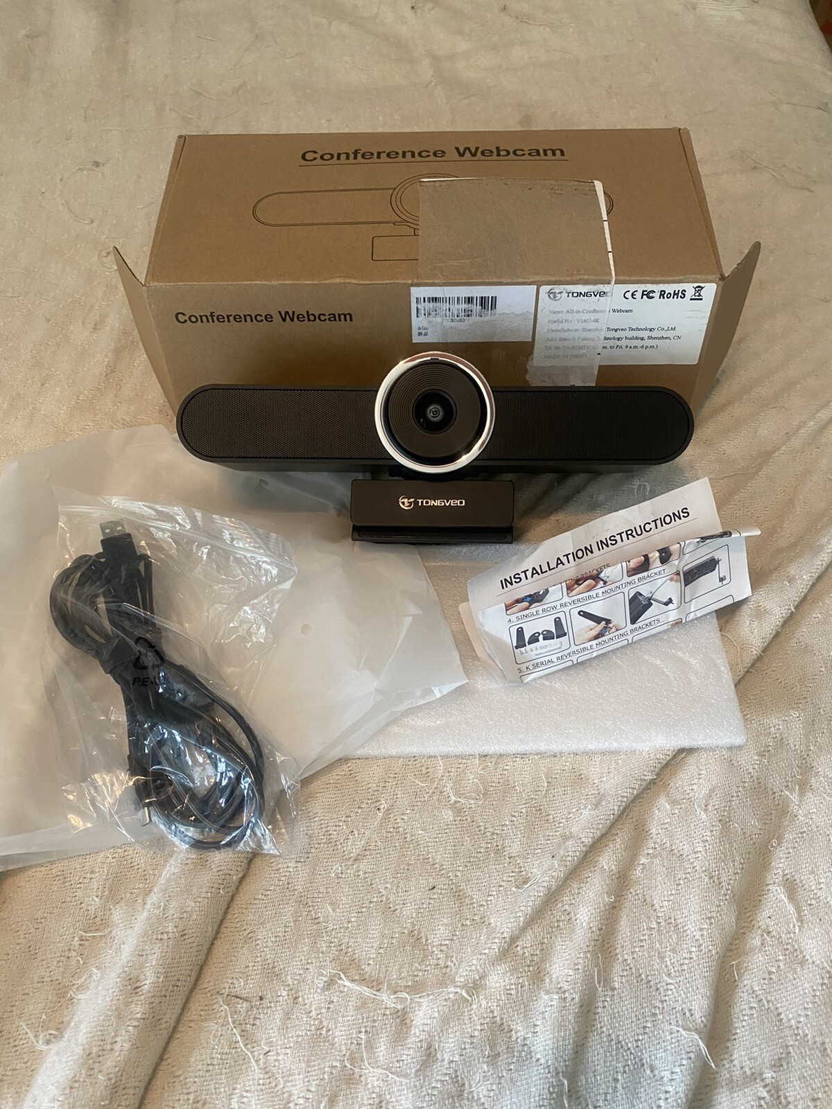TongVeo VIAU-4K 4K Conference Room Webcam with Dual Microphones and Speaker New