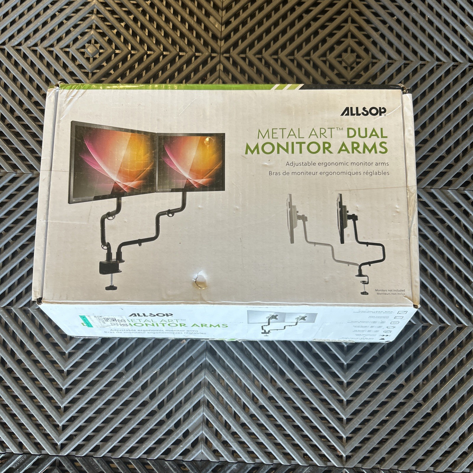 New Allsop Metal Art Dual Monitor Arm 32146 Space Saving Desk Mount