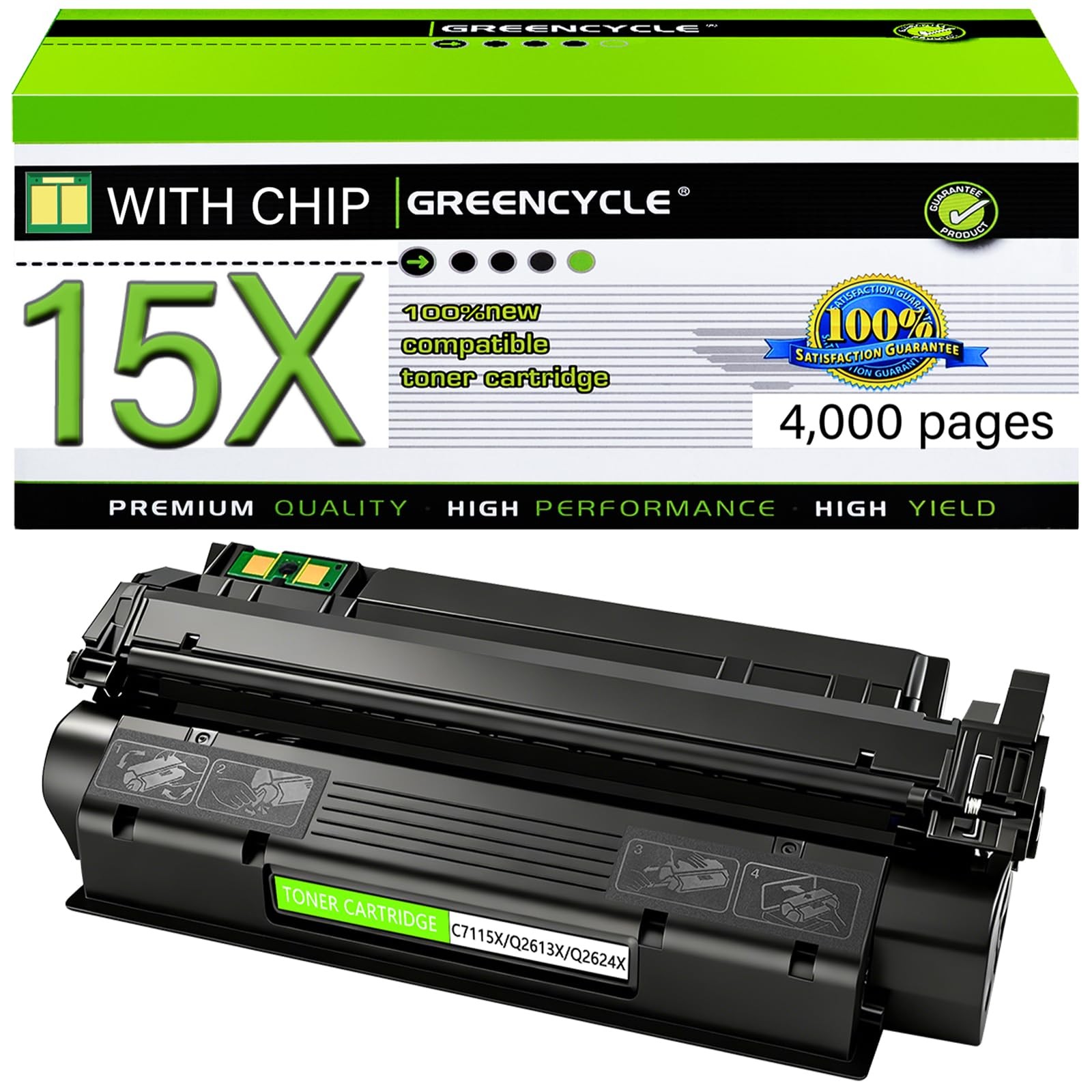 15X Toner Cartridge Compatible for HP C7115X Q2613X 1200 3380 1 Pack
