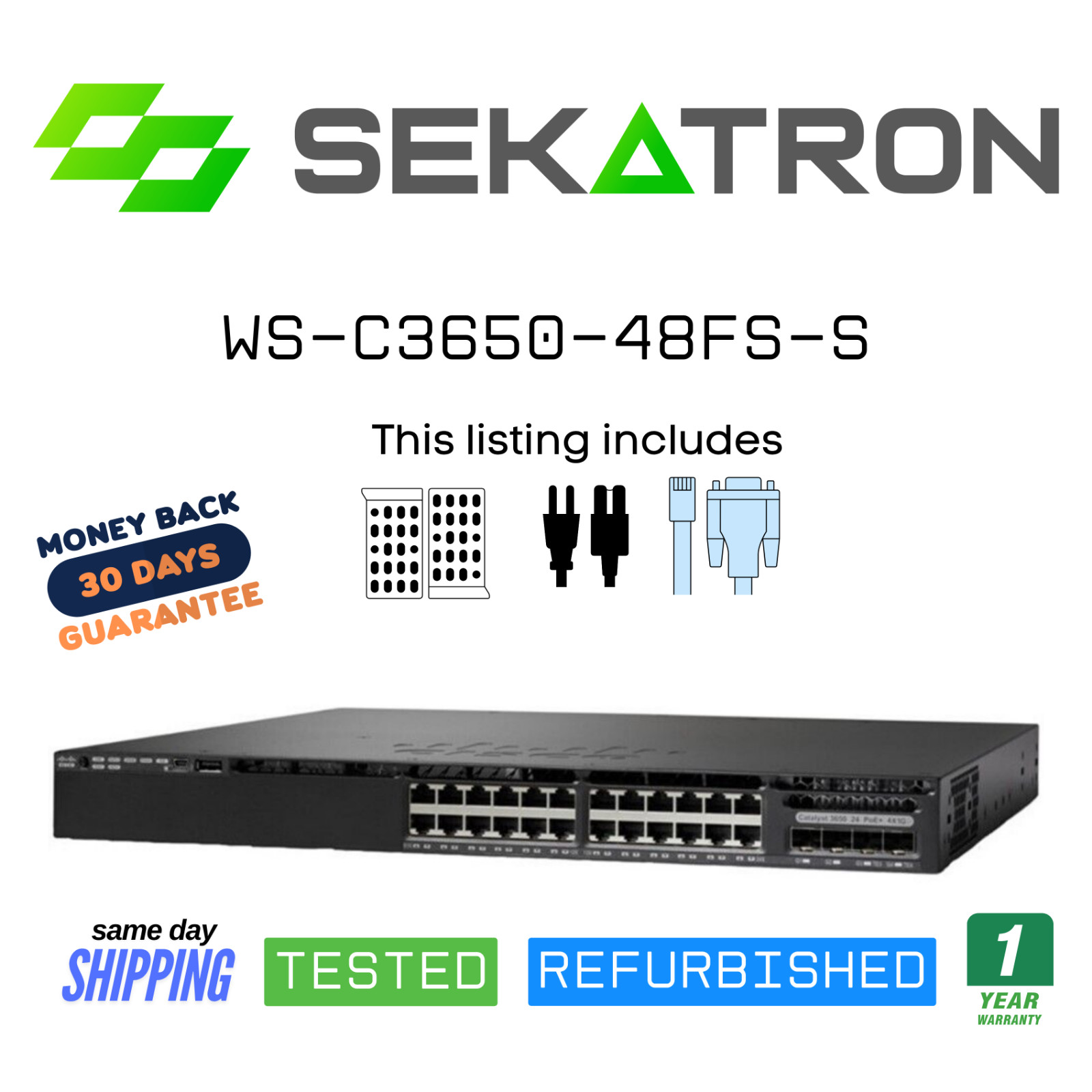 ♻️ Cisco WS-C3650-48FS-S 48-Port Gigabit PoE+ Switch w/ 4 SFP Uplinks ⚡Fast Ship