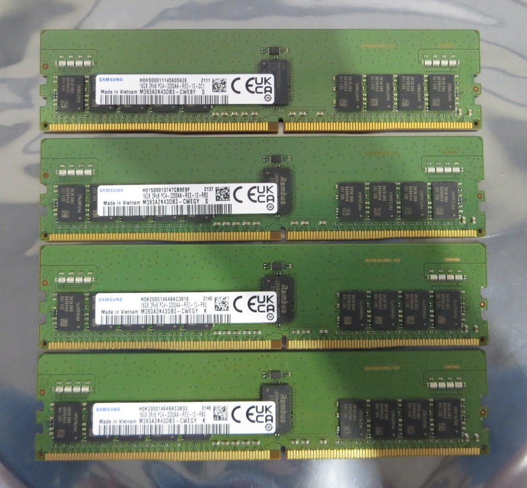 T202890 Lot 4 Samsung M393A2K43DB3-CWEGY 16GB Modules 2Rx8 PC4-3200AA-RE2-12-RB0