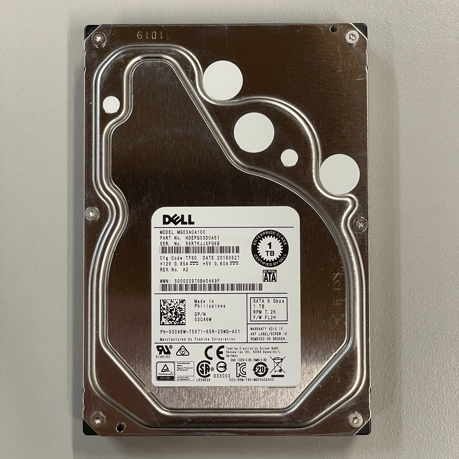 Toshiba Dell 1TB 3.5" 7200RPM SATA 6Gb/s 64MB Enterprise HDD MG03ACA100 03C46W