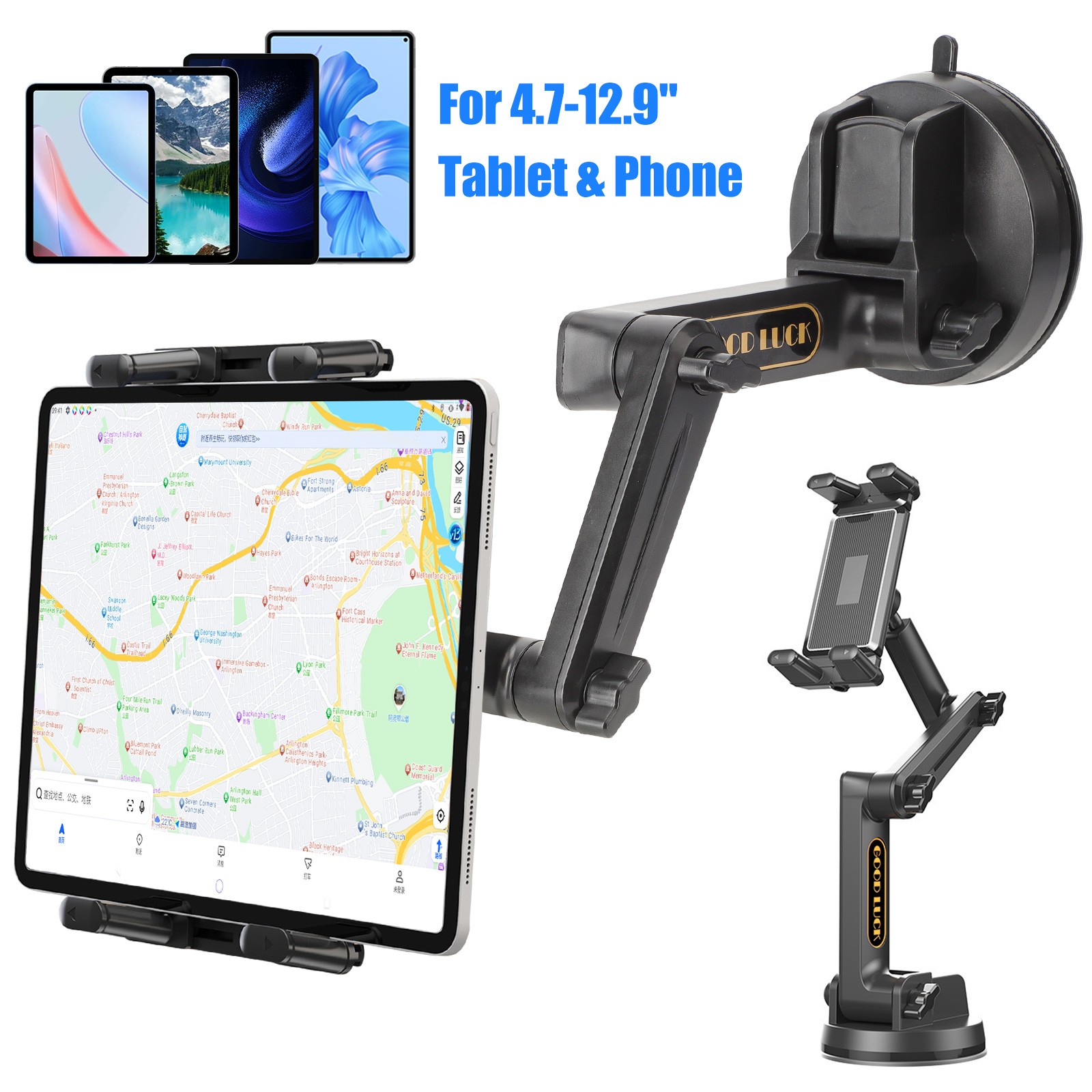 Car Tablet Phone Holder for Truck SUV Dashboard Windshield iPad iPhone Mount