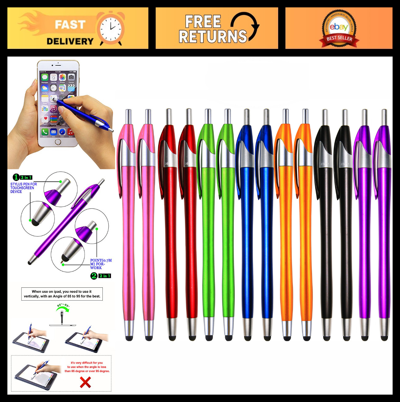 14 Pack 2-in-1 Touch Stylus & Ballpoint Pen Set for Android Tablets & Smartphone