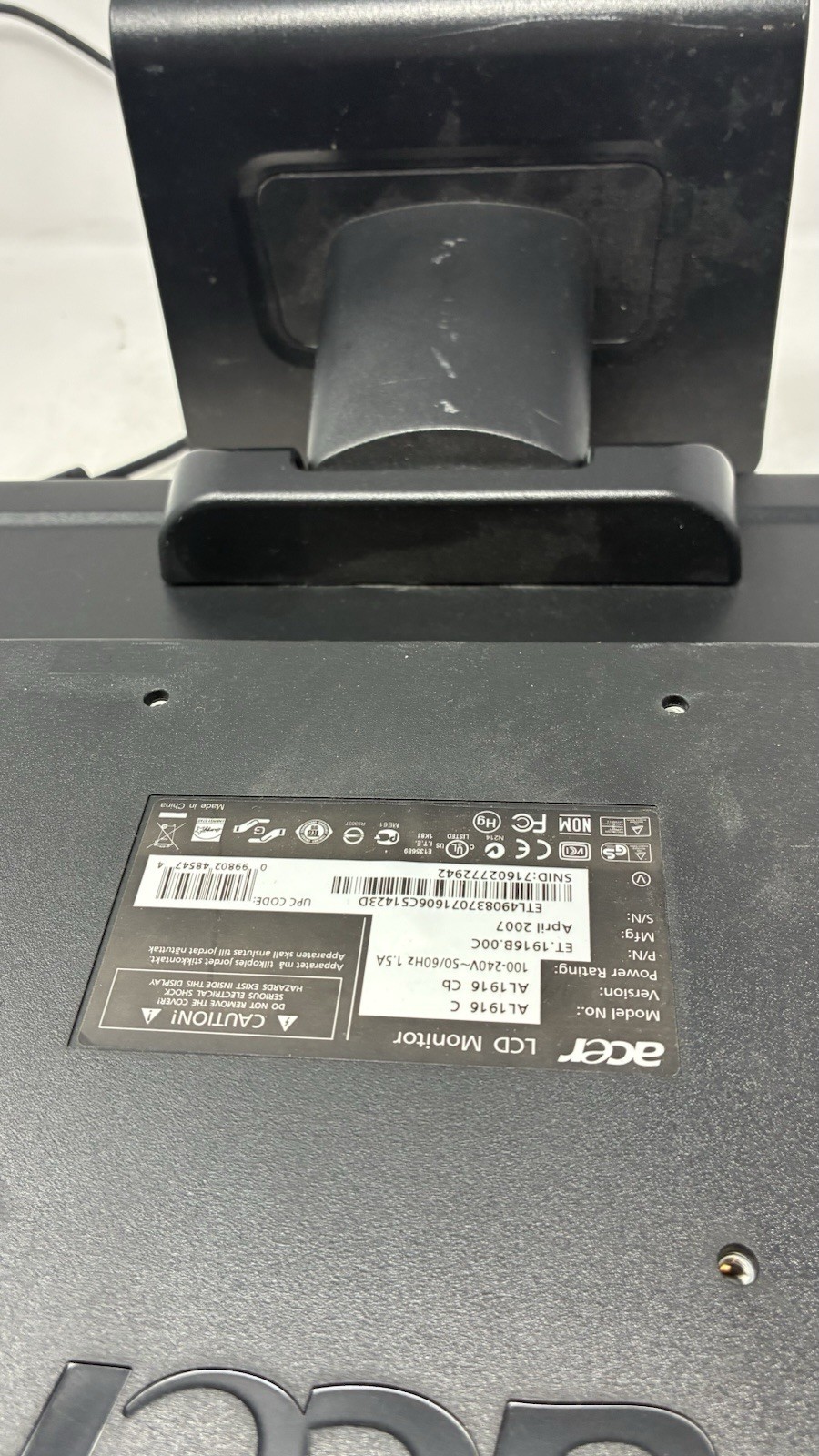 Acer AL1916C LCD Monitor Stand With Cover And Screws - Non-Widescreen Version