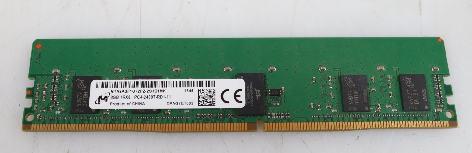 8GB Micron MTA9ASF1G72PZ 1Rx8 PC4-2400T-RD1-11 DDR4 RDIMM Server Memory
