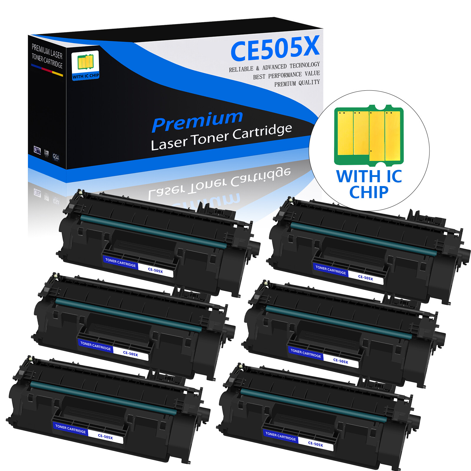 6PK CE505X 05X High Yield Toner Cartridge Compatible for HP LaserJet P2055X
