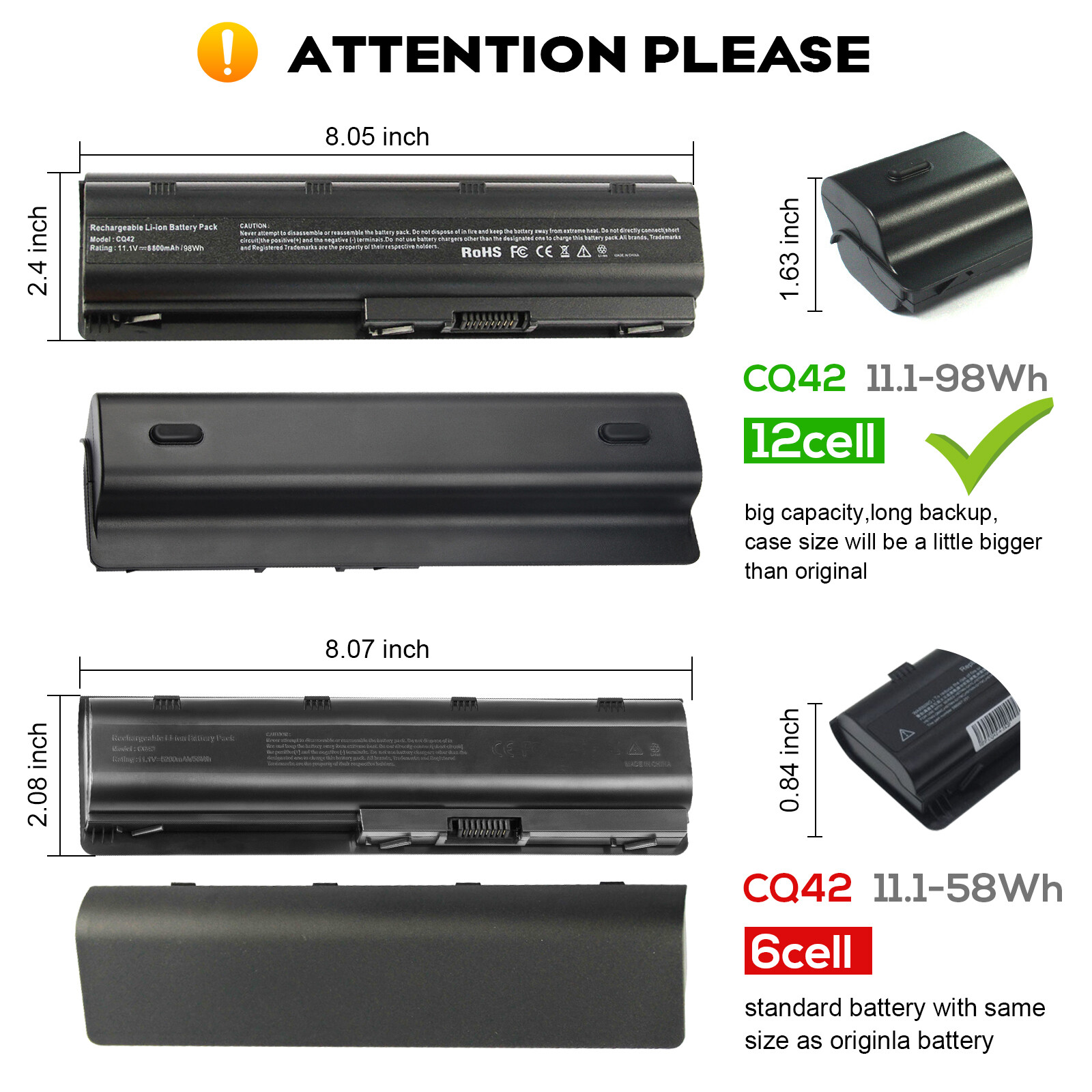 6/9/12Cell Battery for HP Pavilion dv7 dv6 dv5 g6 g7 dm4 G72 593553-001 CQ42 