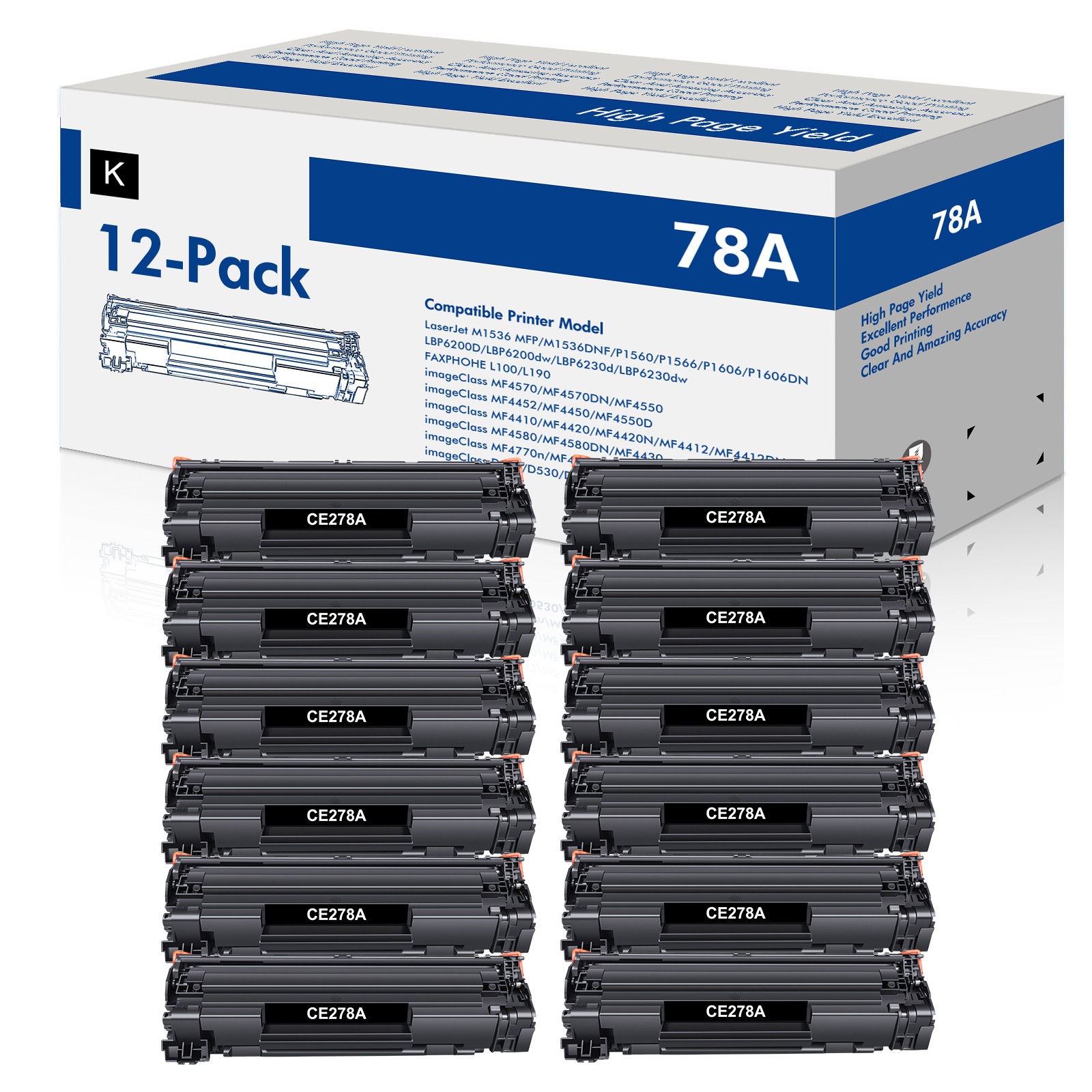 12PK CE278A 78A Compatible Toner for HP LaserJet Pro P1606dn M1536dnf MFP MF4450