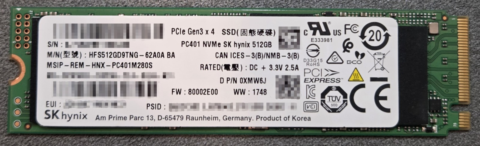 SK hynix PC401 512GB NVMe M.2 SSD PCIe Gen3 HFS512GD9TNG-62A0A Tested Good 99%