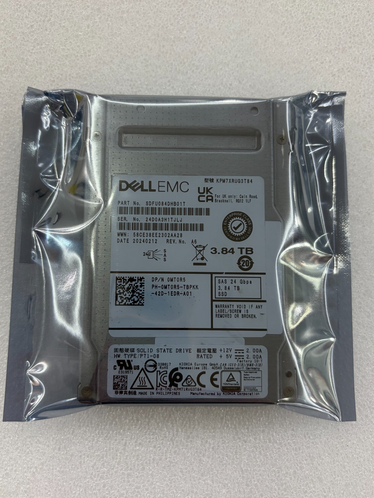 DELL EMC 0MT0R5 KPM7XRUG3T84 SDFU084DHB01T 3.84TB SAS 24G SSD Solid State Drives