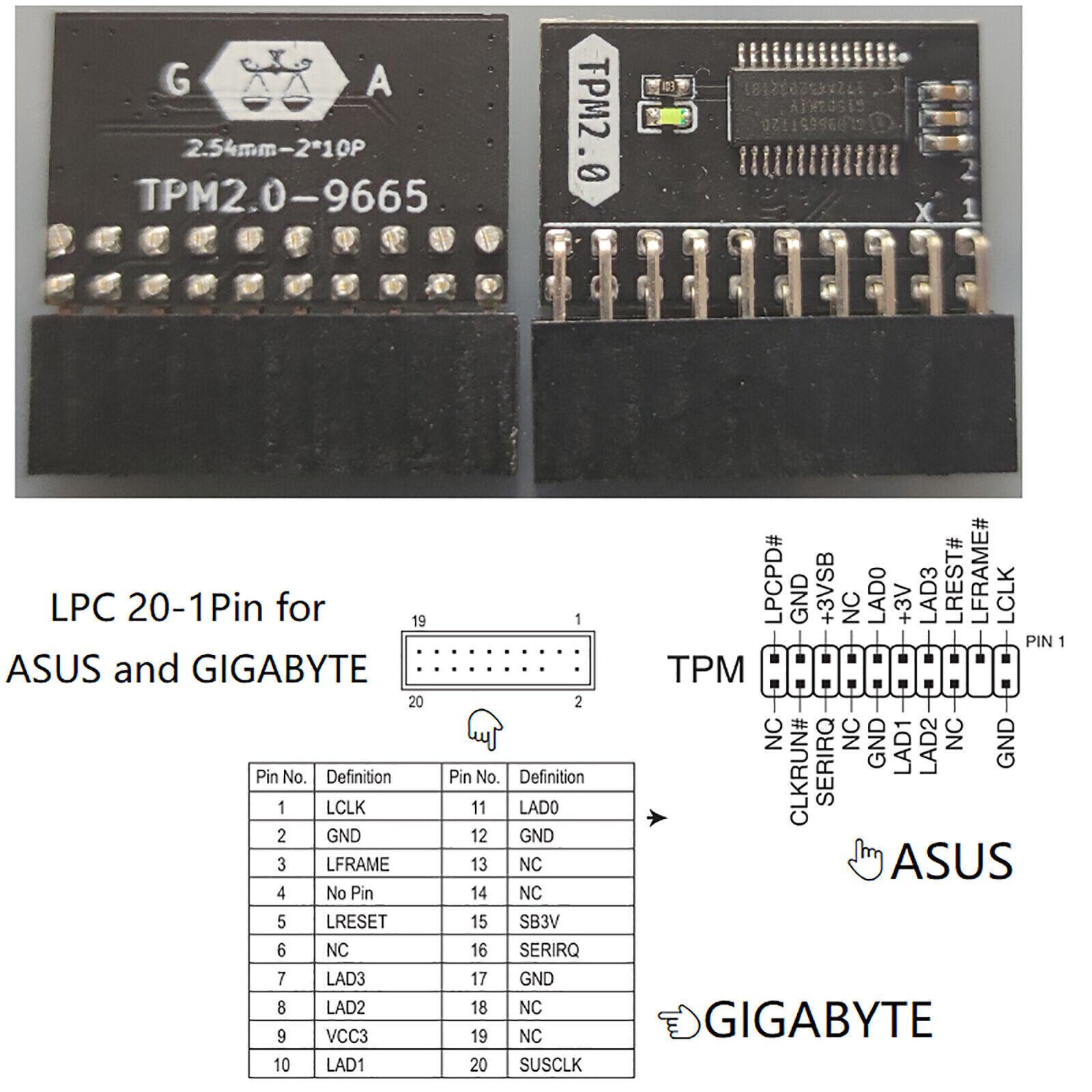 20-1 Pin 2*10P TPM2.0 Module for Gigabyte ASUS Platform Protection Module