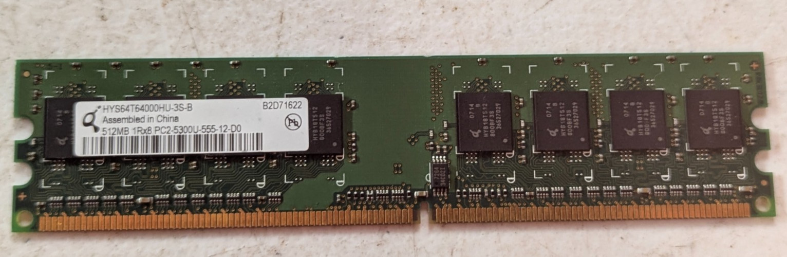 Qimonda HYS64T64000HU-3S-B 512MB PC2-5300U DDR2-667 240-Pin UDIMM RAM