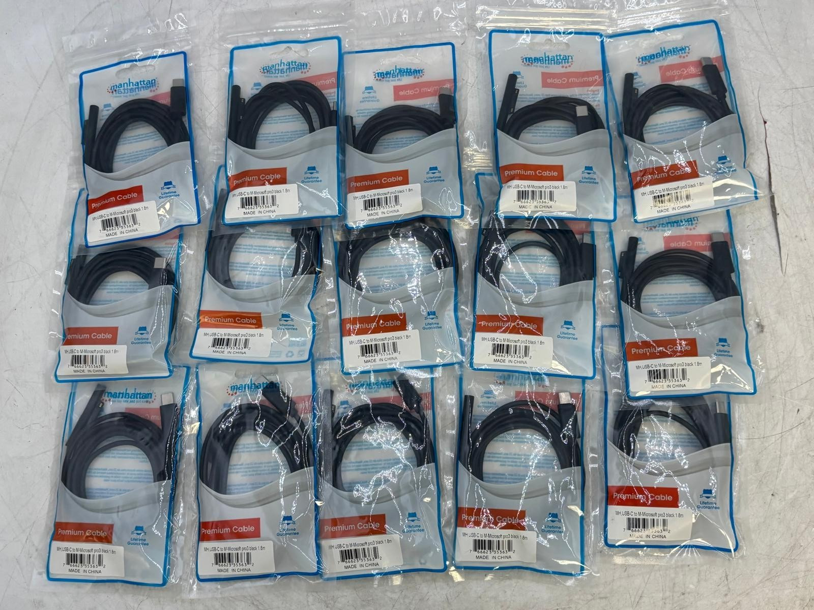 Lot of 15 Manhattan USB-C to Microsoft Surface Pro 3-6 Cable Black 1.8m - NEW