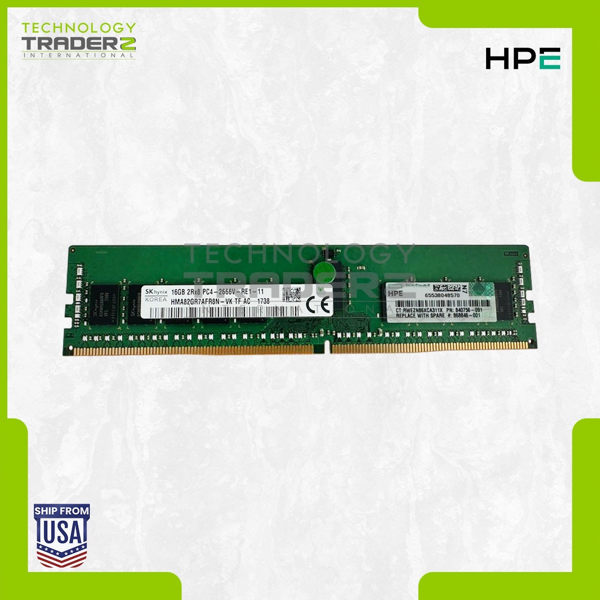 835955-B21 HP 16GB DDR4-2666MHz ECC 2Rx8 Smart RAM 840756-091 HMA82GR7AFR8N-VK